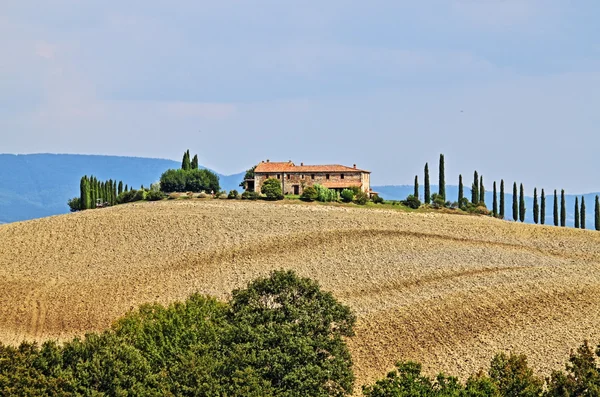 Paisaje Toscana Con Villa Lujo Ciprés Hdr —  Fotos de Stock
