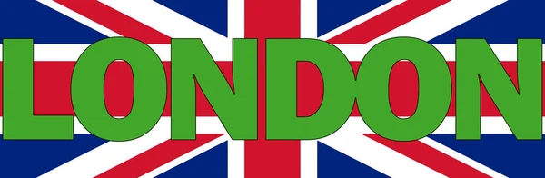 Texto Verde Londres Escrito Sobre Bandeira Reino Unido — Fotografia de Stock