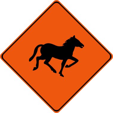 Yol sembolü üzerinde atlar olan uyarı işareti