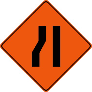 Sol sembol üzerinde dar yol ile uyarı işareti