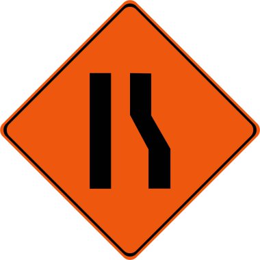 Sağ sembol üzerinde dar yol ile uyarı işareti