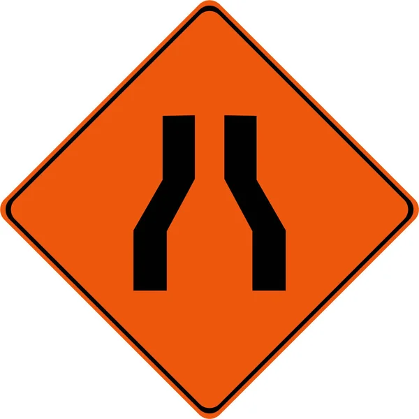 Figyelmeztető Jel Keskeny Közúti Szimbólummal — Stock Fotó