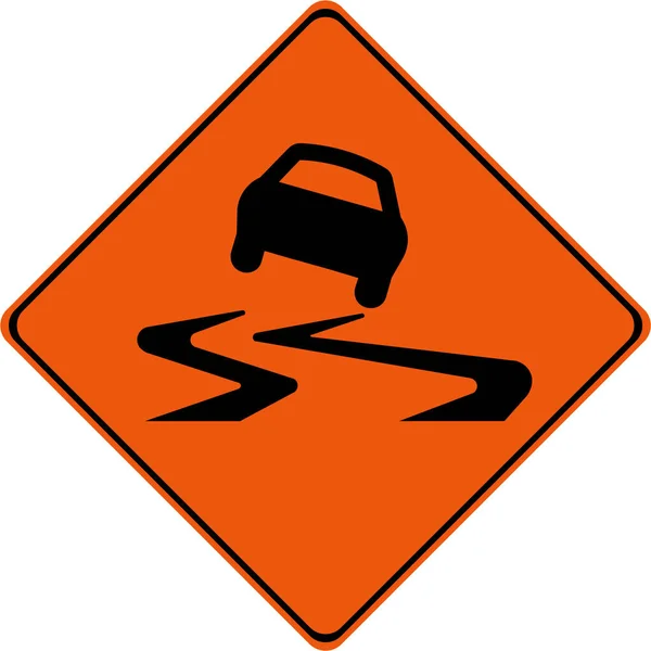 滑りやすい道路記号で警告記号 — ストック写真