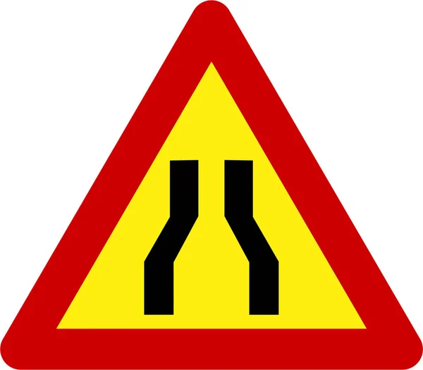 Señal Advertencia Con Símbolo Camino Estrecho — Foto de Stock