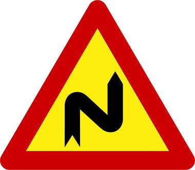 Sağ sembolde tehlikeli eğriler olan uyarı işareti