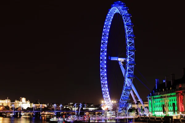 Skyline Van Londen Nacht Met Belichting Van London Eye Gebouwen — Stockfoto