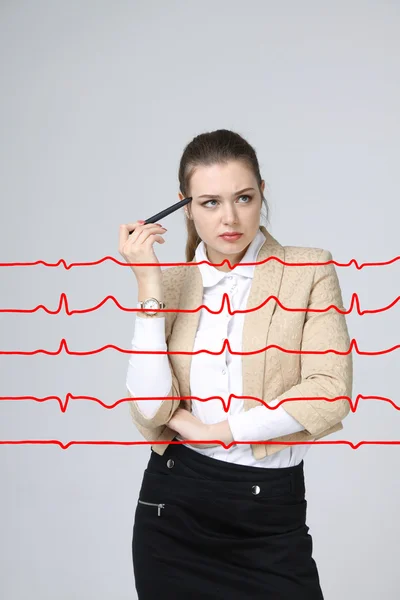 Médico mulher e linhas de cardiograma — Fotografia de Stock