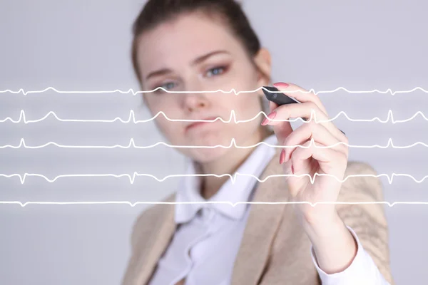 Doctor woman and cardiogram lines — Stock Photo, Image