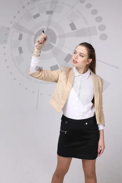 Future technology. Woman working with futuristic interface — Stock Photo, Image