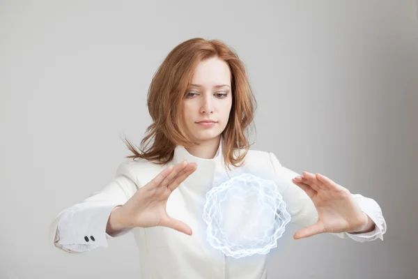 stock image Woman with glowing magical energy ball.