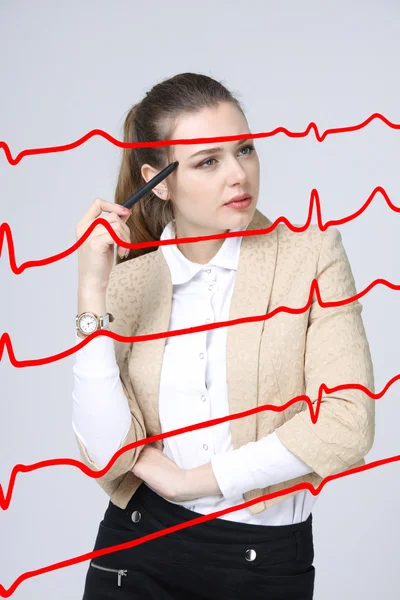 Doktor kadın ve kardiyogram hatları — Stok fotoğraf