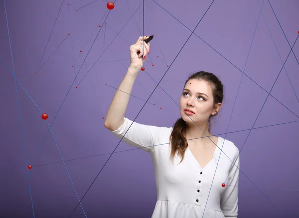 Woman working with virtual network — Stock Photo, Image