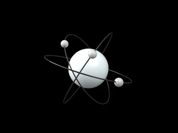 Model of atom on black background, 3D — Stock Photo, Image