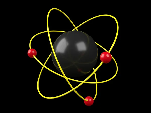 Model atomu na černém pozadí, 3d — Stock fotografie