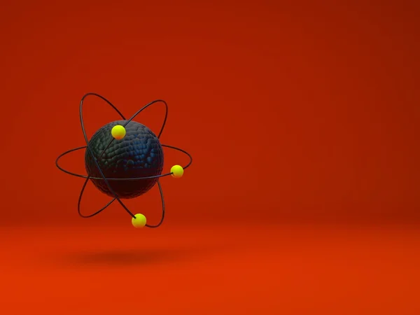 Modell av atomen med skugga på röd bakgrund, 3d — Stockfoto