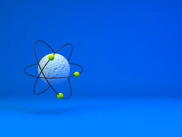 Model atom dengan bayangan pada latar belakang biru, 3D — Stok Foto