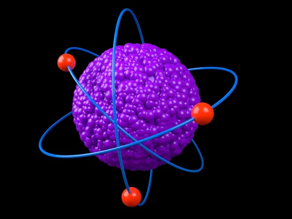 Model of atom on black background, 3D — Stock Photo, Image