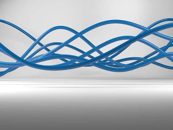 3D απεικόνιση του μπλε ηλεκτρικά καλώδια ή αφηρημένες γραμμές — Φωτογραφία Αρχείου