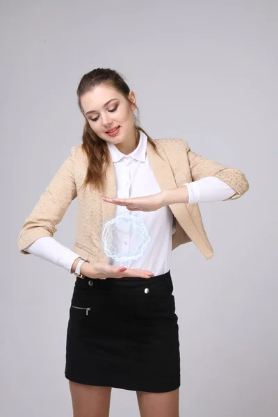 Woman with glowing magical energy ball. — Stock Photo, Image