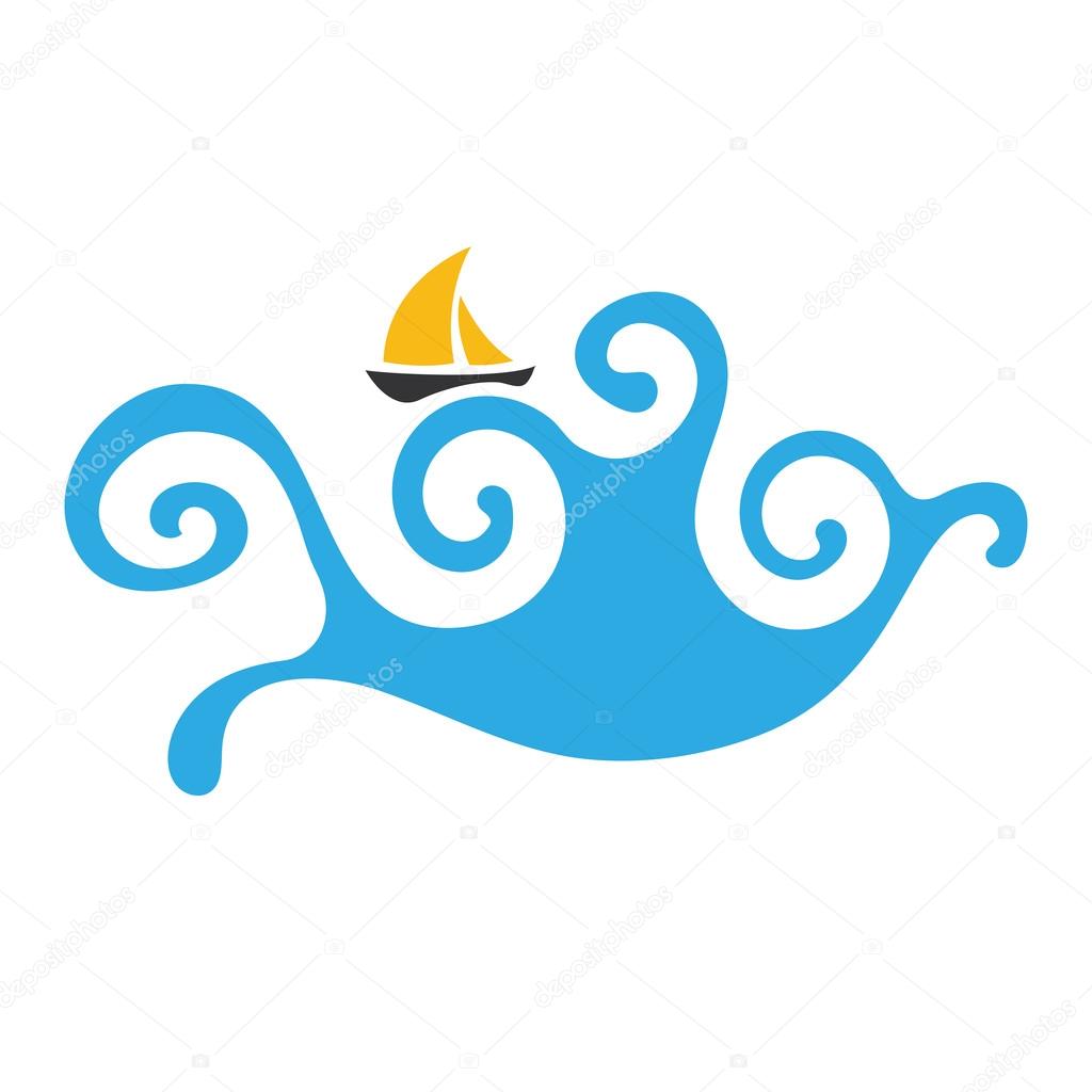 Sailing boat on the water, vector logo icon