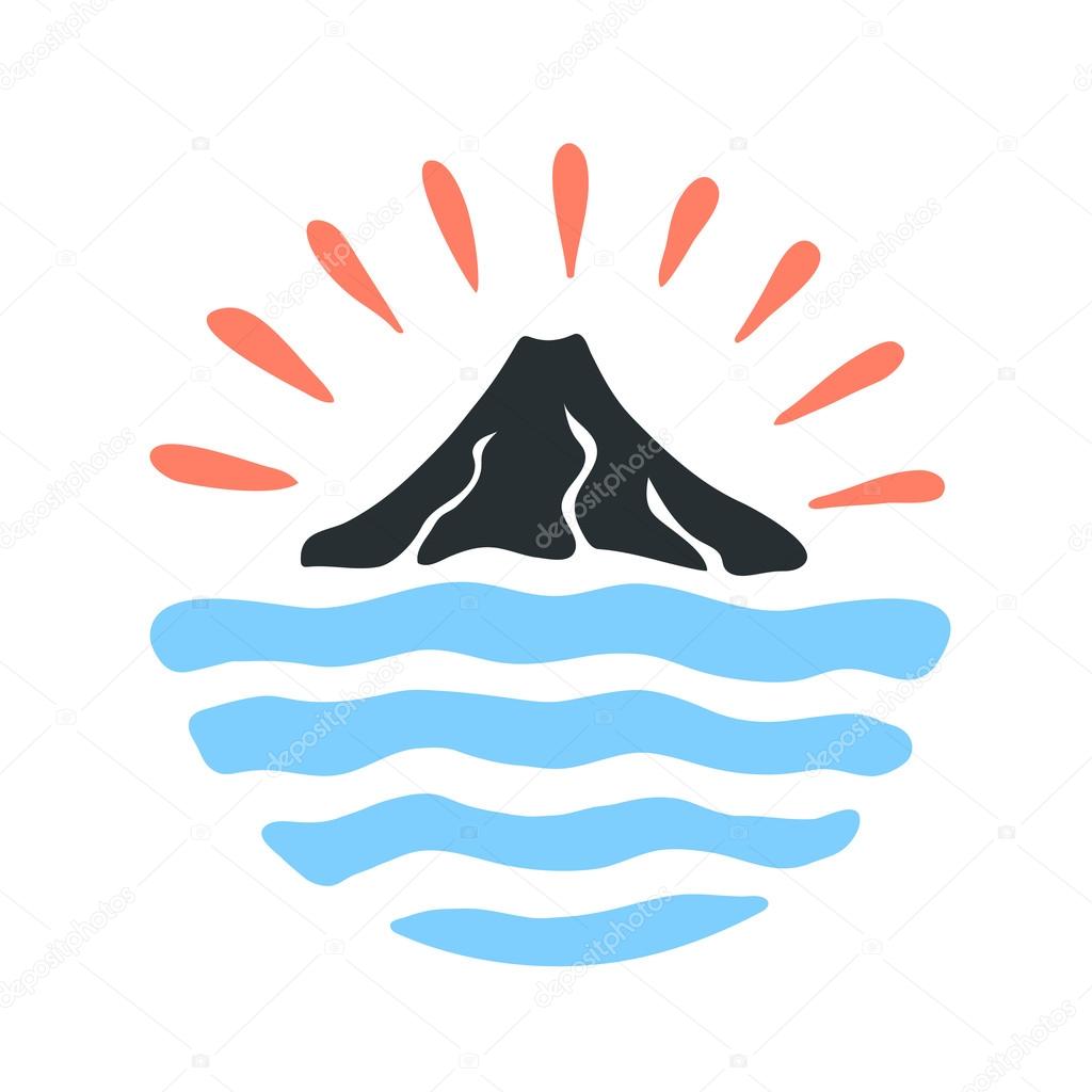 Volcano eruption vector logo. Volcanic activity illustration.