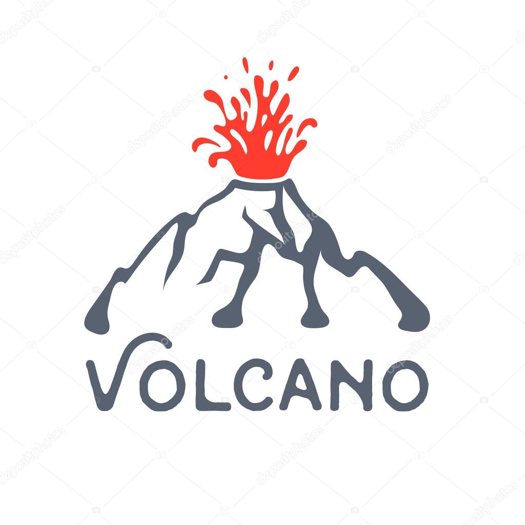 Volcano eruption vector logo. Volcanic activity illustration.