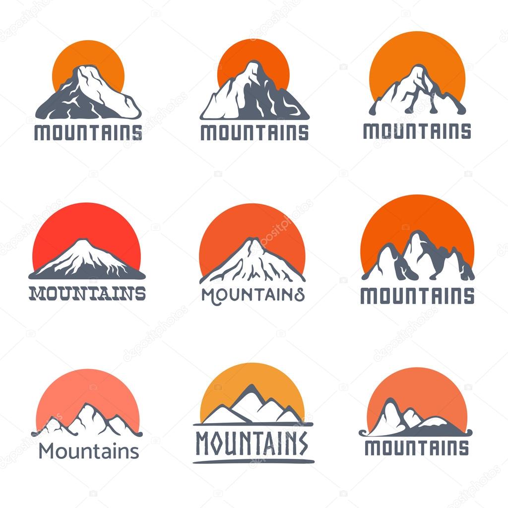 Mountain lanscape logo set, vector icon illustration