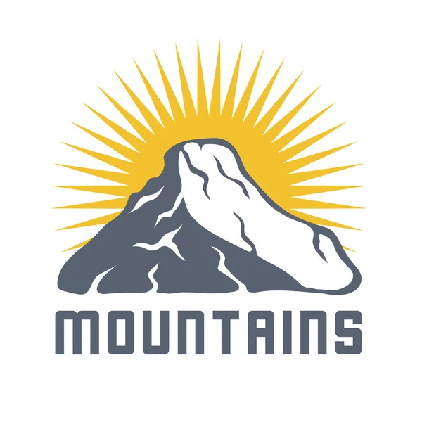 Logotipo de las montañas con rayos solares, ilustración del icono del vector — Vector de stock