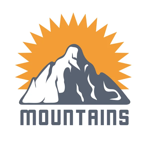 Logotipo de las montañas con rayos solares, ilustración del icono del vector — Archivo Imágenes Vectoriales