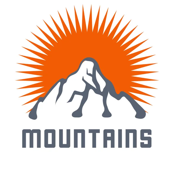 Logo des montagnes avec rayons du soleil, illustration d'icône vectorielle — Image vectorielle