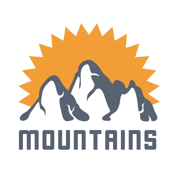 Berge-Logo mit Sonnen-Strahlen, Vektorsymbol-Illustration — Stockvektor