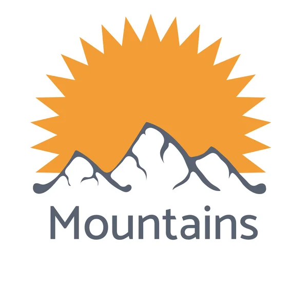 Logo delle montagne con raggi solari, icona vettoriale illustrazione — Vettoriale Stock
