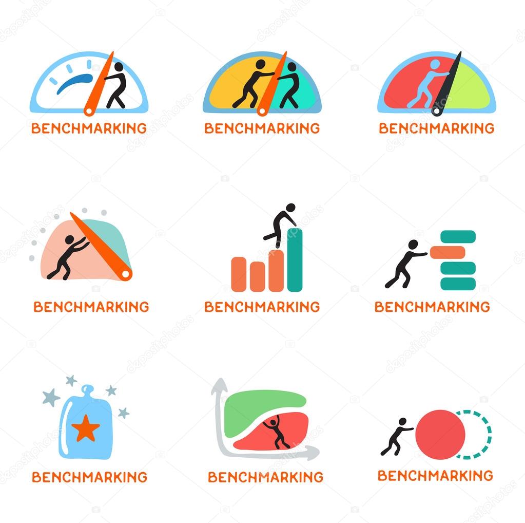 Benchmarking concept logo, vector icon set about benchmark test.