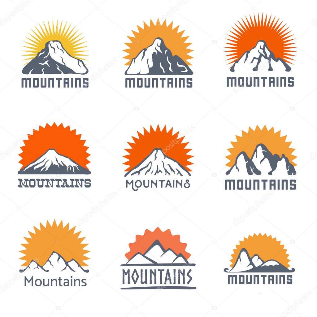 Mountain lanscape logo set, vector icon illustration
