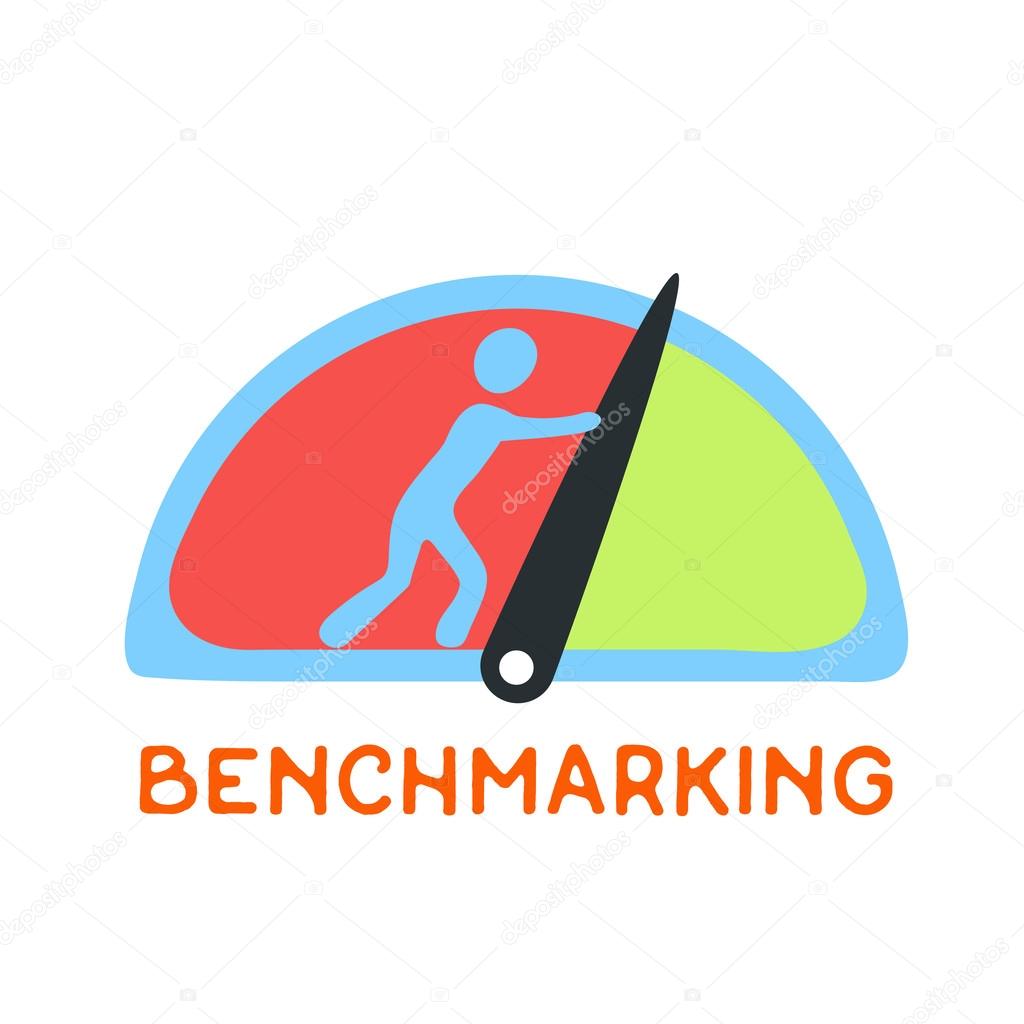 Benchmarking concept logo, Speedometer,  manometer or general indicators with needles, vector icon