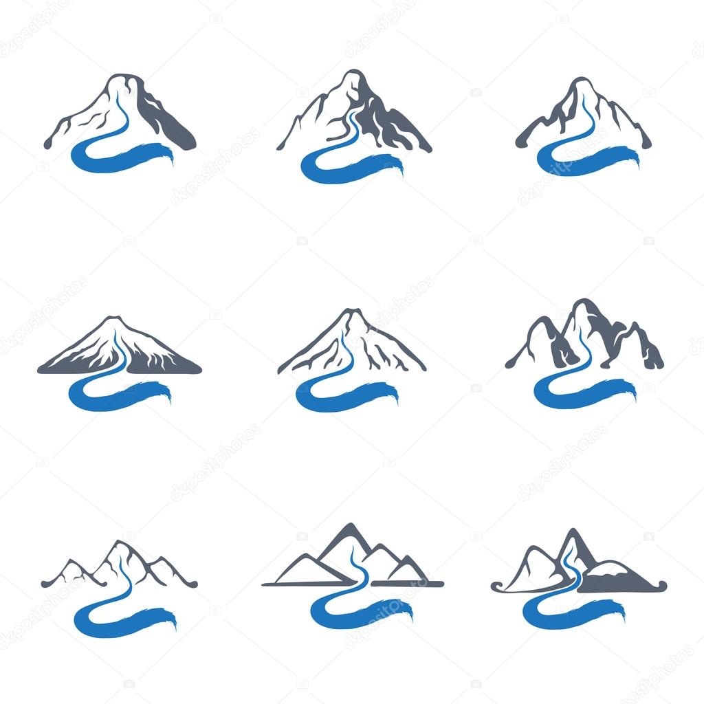 Mountain river or stream logo set, vector icon illustration.