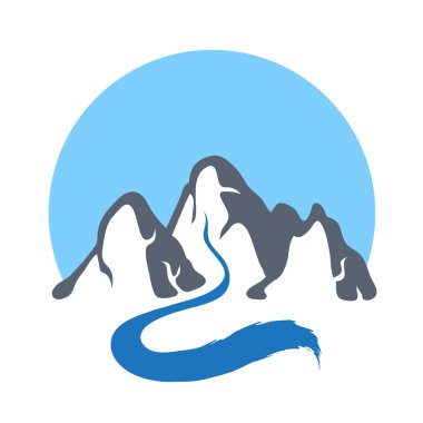 Dağ nehir, vektör logo çizim.