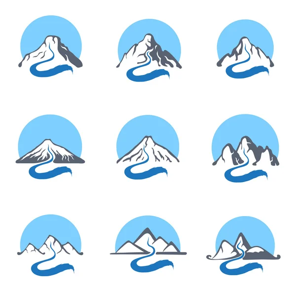 Górskie rzeki logo zestaw, ikona ilustracja wektorowa. — Wektor stockowy