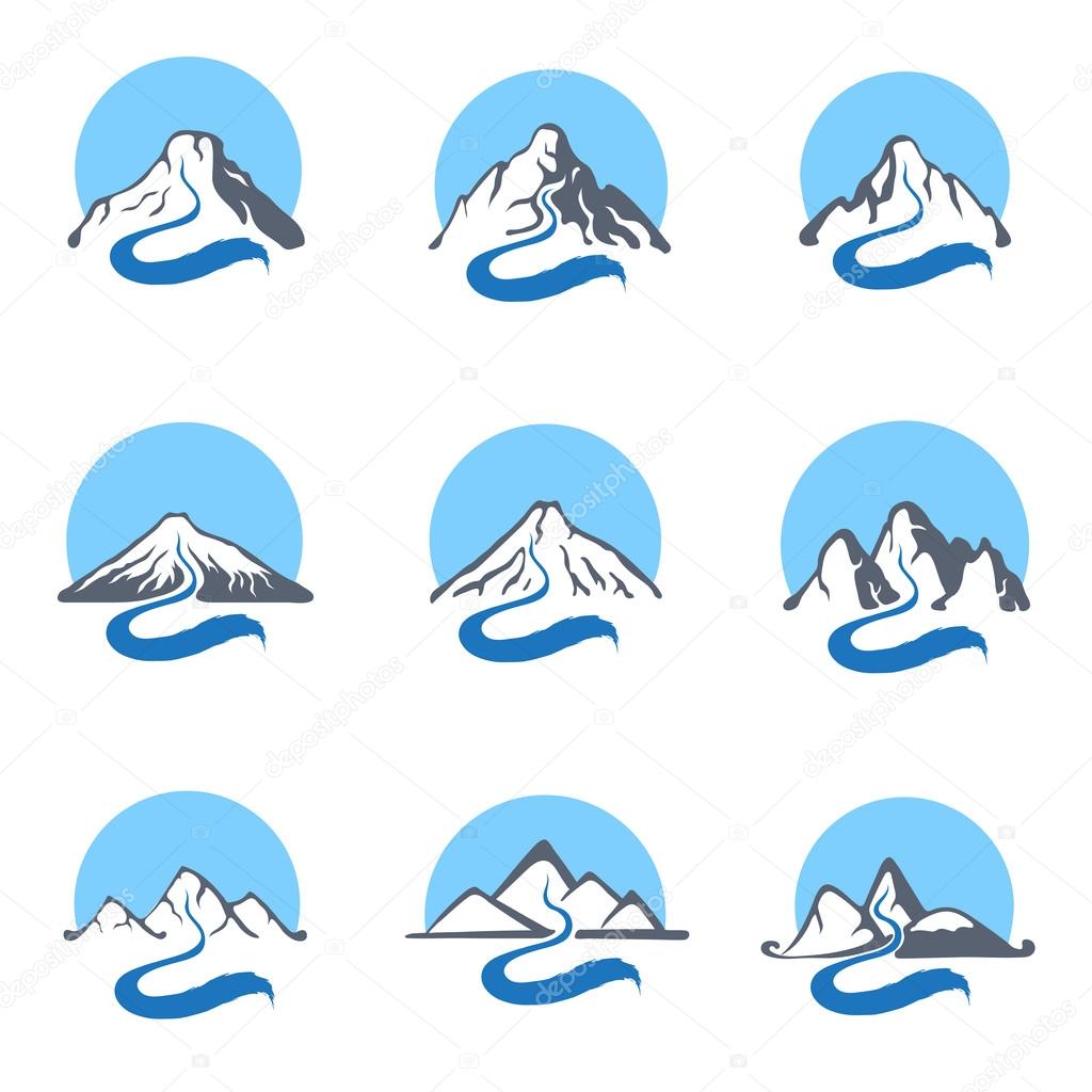 Mountain river or stream logo set, vector icon illustration.