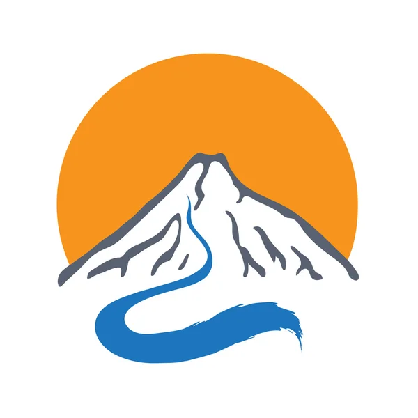 Rivière de montagne et soleil, illustration du logo vectoriel . — Image vectorielle