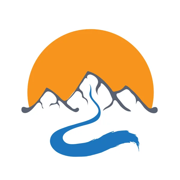 Montanha rio e sol, logotipo do vetor ilustração . — Vetor de Stock