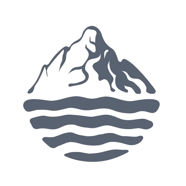 Cordillera sobre un lago, mar u océano, ilustración vectorial logo al aire libre . — Vector de stock