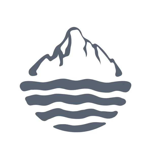 Горный хребет над озером, морем или океаном, векторная иллюстрация логотипа на открытом воздухе . — стоковый вектор
