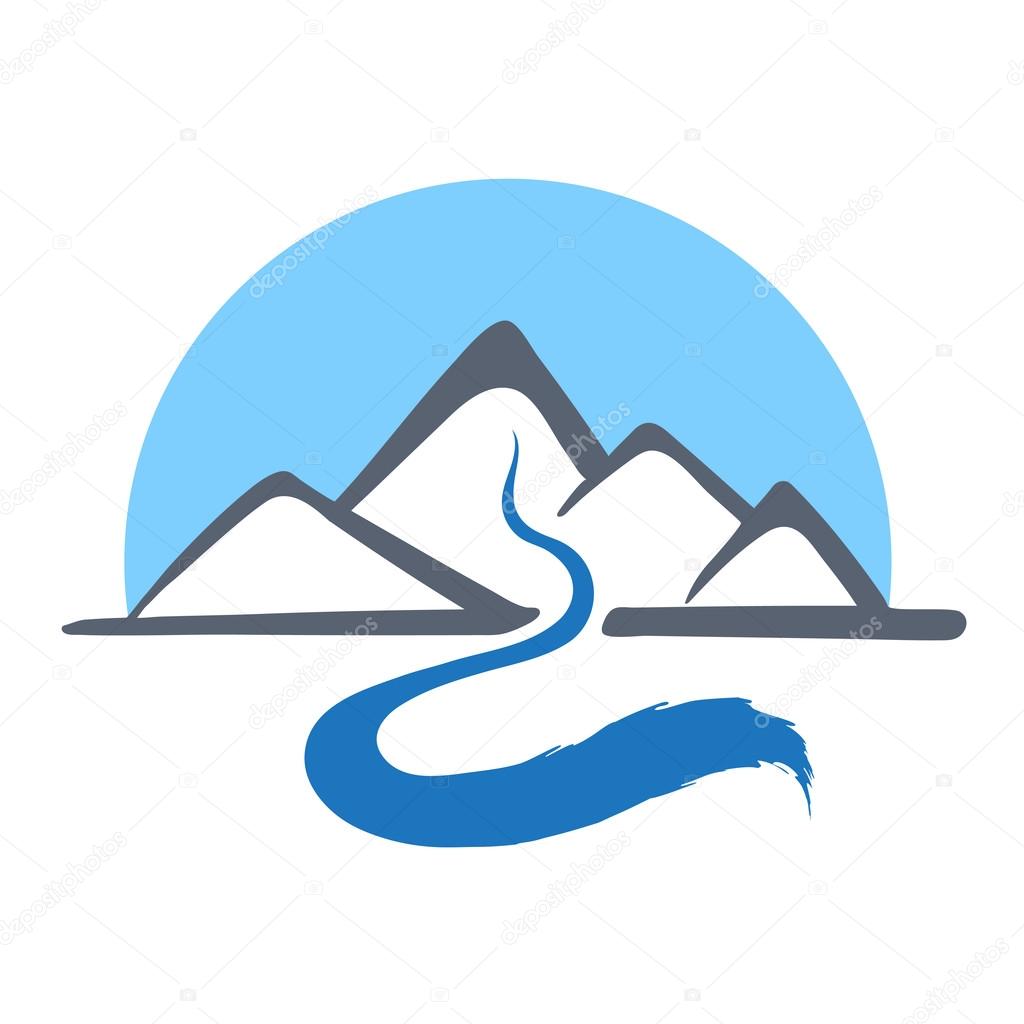Mountain river or stream logo, vector icon illustration.