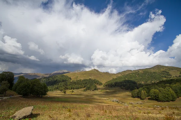 Summer mountain landscape with cumulus cloud — Stock Photo, Image