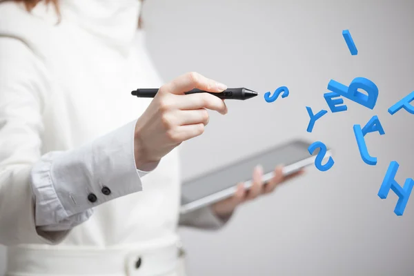 Woman working with a set of letters, writing concept. — Stock Photo, Image