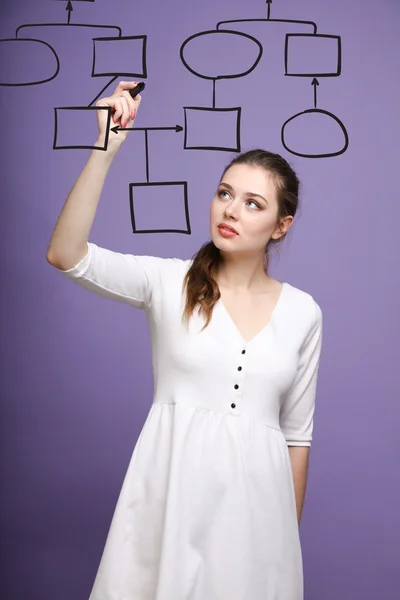 Woman drawing flowchart, business process concept — Stock Photo, Image