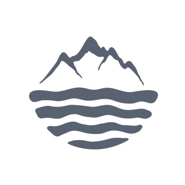 Mountain range over a lake, sea or ocean, outdoor logo vector illustration. clipart