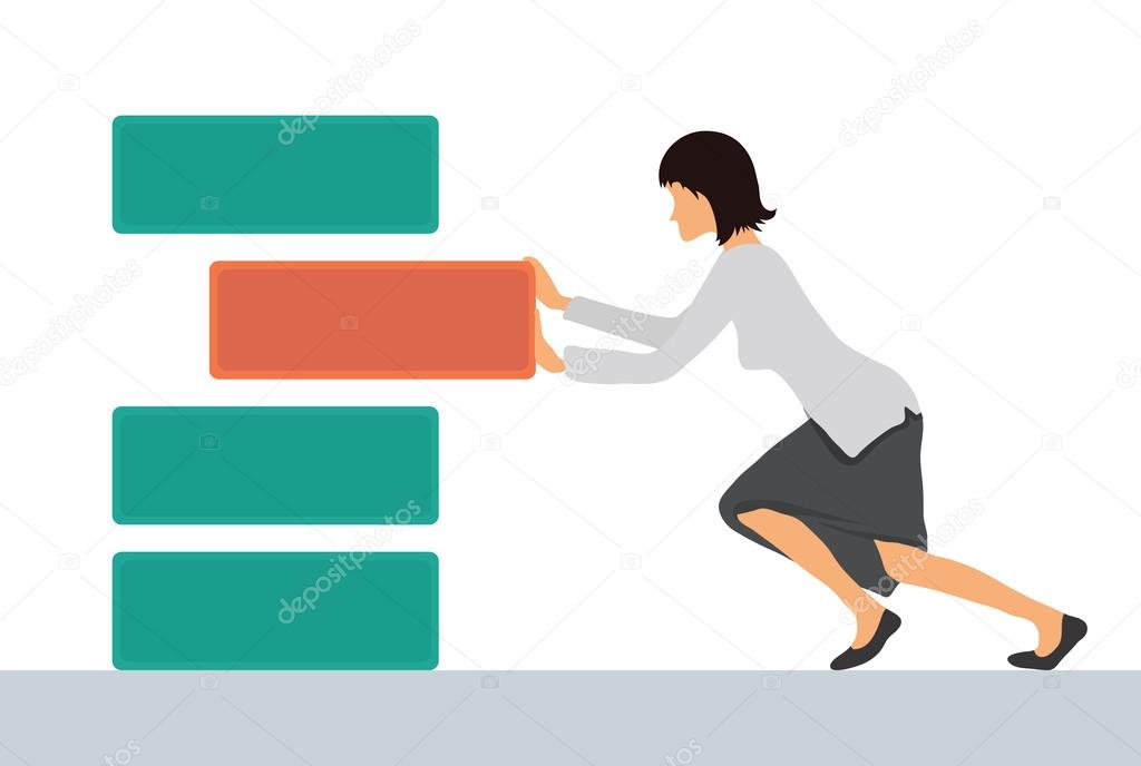 Benchmarking concept illustration, vector. Businesswoman pushes the element to bring up to standard benchmark.
