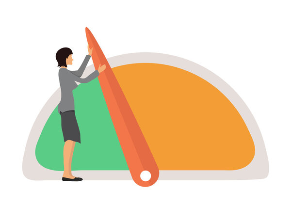 Концепция бенчмаркинга, спидометр, манометр или общие индикаторы с иглами, вектором
